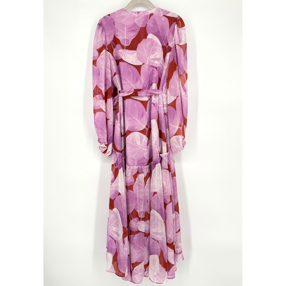 Anthropologie Hutch Floral Wrap Midi Dress Purple Brown Long Sleeve Ruffle Sz S - Picture 7 of 15